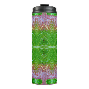 Bronze & Green Blätter Ikat Thermosbecher