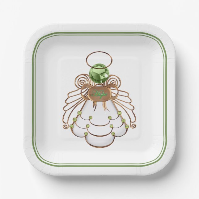 Bronze & Green Christmas Angel of Hope Filigree Pappteller (Vorderseite)