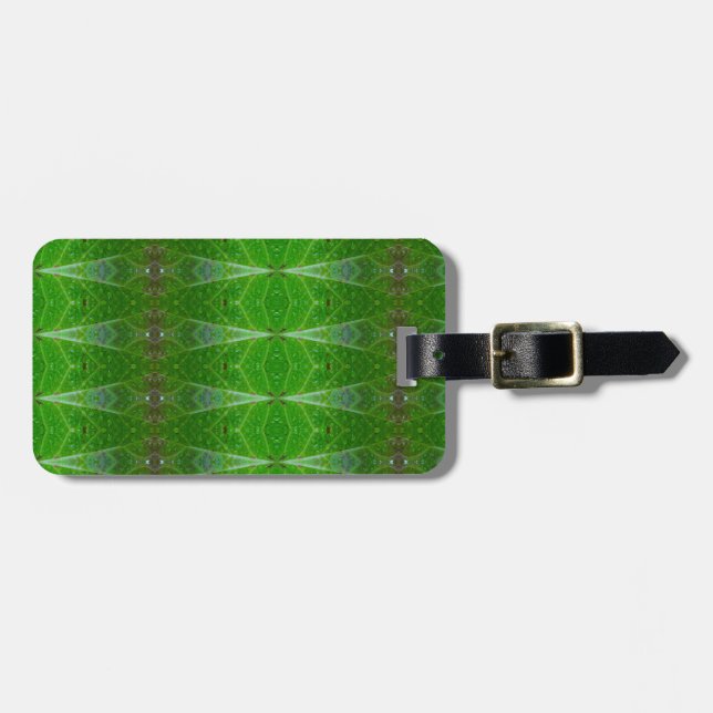 Bronze & Green Leaf Ikat Pouf Gepäckanhänger (Vorderseite horizontal)