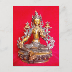 BRONZE GREEN TARA STATUE ALTEN TIBET POSTKARTE