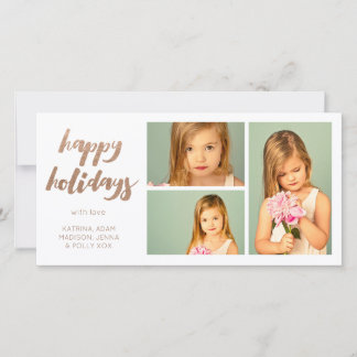 Bronze Happy Holidays White 3 Frame Fotokarte Feiertagskarte