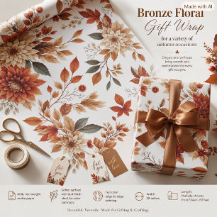 Bronze-Herbst-Saisonale-Blumen-Blätter Geschenkpapier