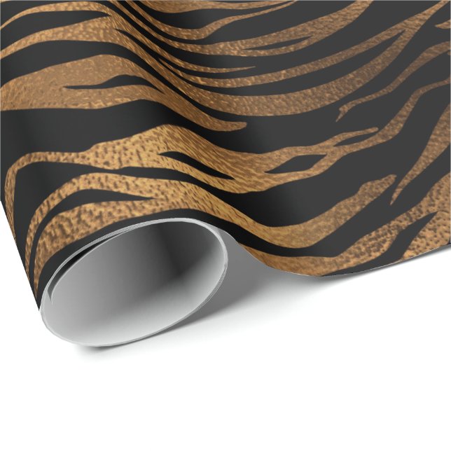 Bronze Honey Gold Metal Black Tiger Animal Skin Geschenkpapier (Rolleneckpunkt)