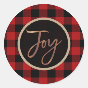 Bronze JOY Weihnachtsfeiertag Roter Büffel Karo Runder Aufkleber