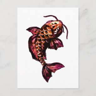 Bronze Koi Karp Fish Tattoo Postkarte
