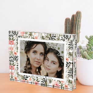 Bronze-Koralle Boho-Aquarell-Blumen   Foto-Block Fotoblock