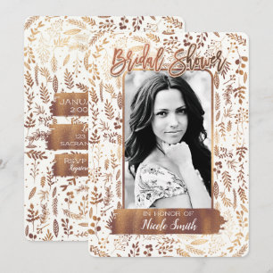 Bronze Kupfer Goldfolie Moderne Bridal Shower Foto Einladung