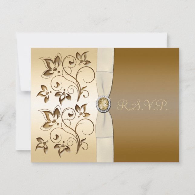 Bronze mit Ivory Ribbon RSVP-Karte RSVP Karte (Vorderseite)