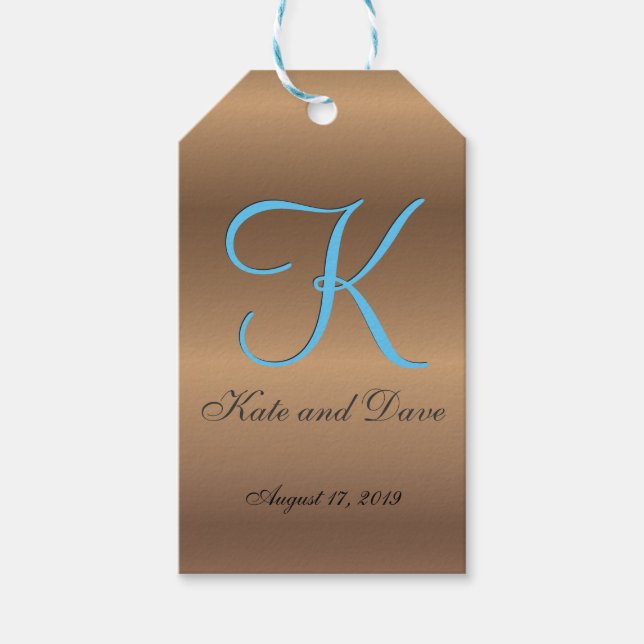 Bronze Monogram 🔑 Stilvolles Pecan Geschenkanhänger (Vorderseite)