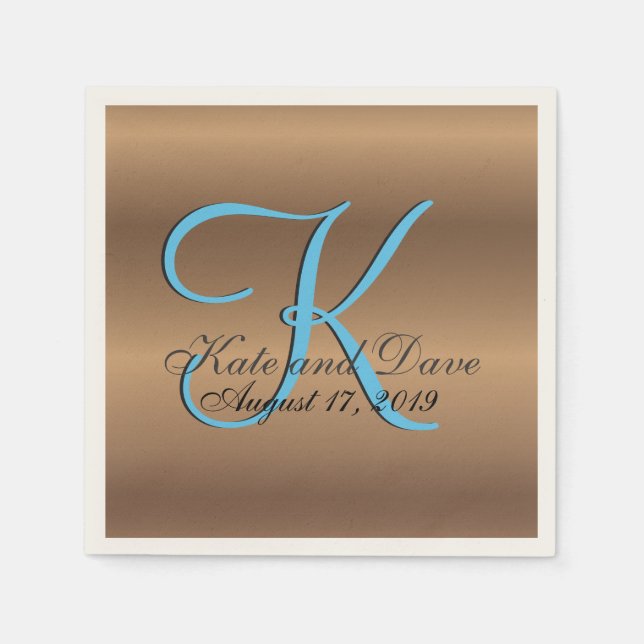 Bronze Monogram 🔑 Stilvolles Pecan Serviette (Vorderseite)