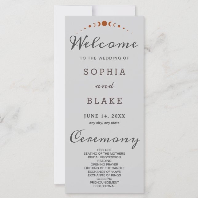 Bronze Moon Phases Light Gray Wedding Program (Vorderseite)