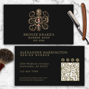 Bronze-Oktopus-Friseursalon-QR-Code-Sozial-Symbole Visitenkarte