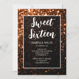 Bronze-Orange Glitzern Sweet 16 elegante Schrift Einladung