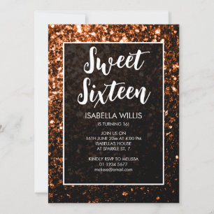 Bronze-Orange Glitzern Sweet 16 elegante Schrift Einladung