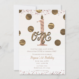 Bronze Polka Dots Rose Gold 1 1 1. Geburtstag Einladung