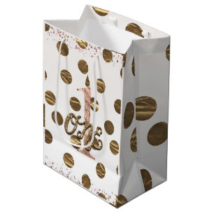 Bronze Polka Dots Rose Gold 1 1 1. Geburtstag Mittlere Geschenktüte