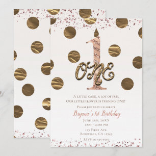 Bronze Polka Dots Rose Gold EINS 1 1. Geburtstag Einladung