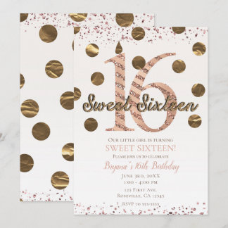 Bronze Polka Dots Rose Gold Sweet 16 Geburtstag Einladung