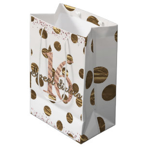 Bronze Polka Dots Rose Gold Sweet 16 Geburtstag Mittlere Geschenktüte