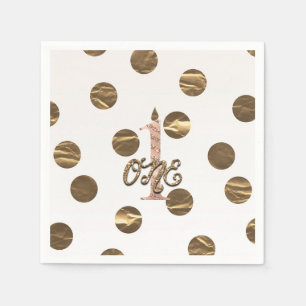 Bronze-Polka-Dots-Roségold EINS 1 1. Geburtstag Serviette