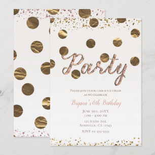 Bronze-Polka-Dots-Roségold-Moderne-Geburtstagsfeie Einladung