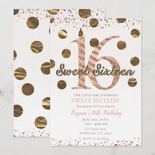 Bronze Polka Dots Roségold Sweet 16 Geburtstag Einladung