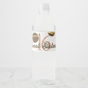 Bronze Polka Dots Roségold Sweet 16 Geburtstag Wasserflaschenetikett