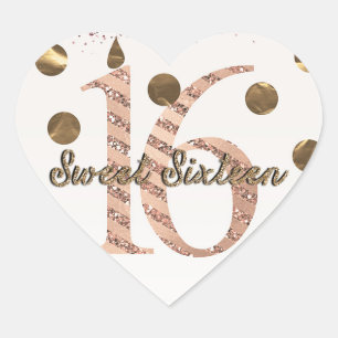 Bronze Polka Punkte Rose Gold Sweet 16 Geburtstag Herz-Aufkleber