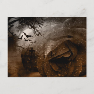 Bronze Rose Fledermäuse und ein Friedhof Halloween Feiertagspostkarte