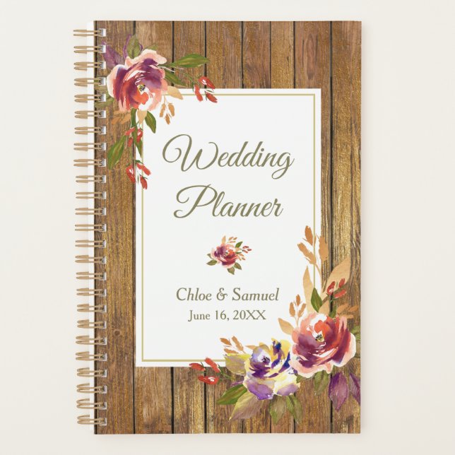 Bronze Rose Wood Floral Wedding Planer (Vorderseite)