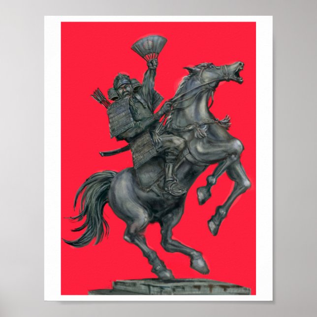 Bronze-Samurai-General auf einem Pferd Poster (Vorne)
