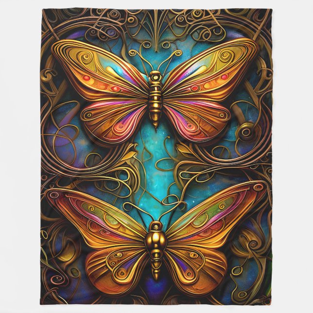 Bronze-Schmetterlinge auf Aqua Blue Fleecedecke (Vorderseite)