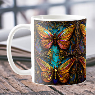Bronze-Schmetterlinge auf Aqua Blue Kaffeetasse