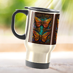 Bronze-Schmetterlinge auf Aqua Blue Reisebecher