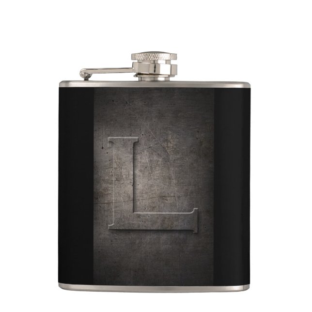Bronze Schwarz Metall L Monogramm Flasche Flachmann (Vorderseite)