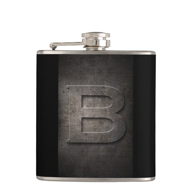 Bronze-Schwarzmetall-B-Monogramm-Flasche Flachmann (Vorderseite)