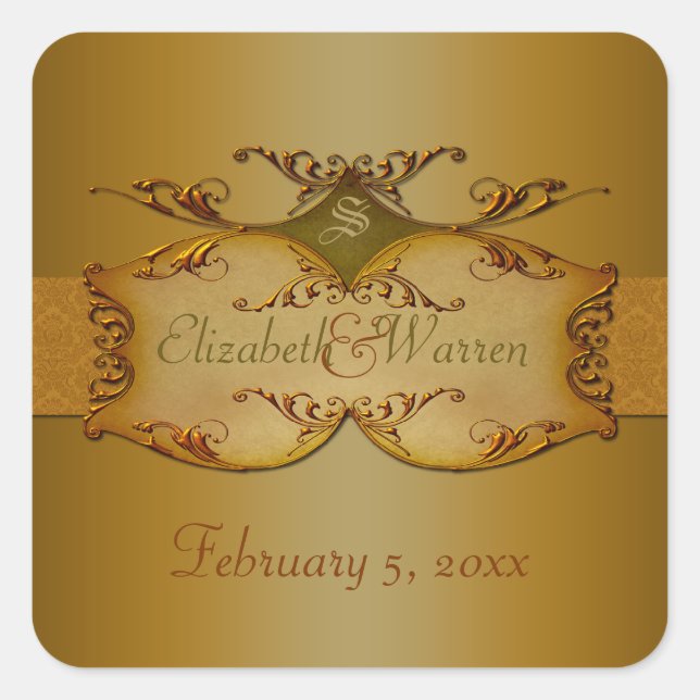 Bronze Scrolls Wedding Sticker (Vorderseite)