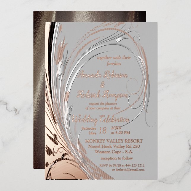 Bronze Silver & Black abstrakt Folieneinladung (Vorderseite/Rückseite)