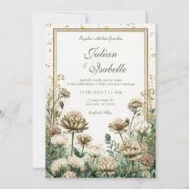 Bronze Smaragd Aquarell Astrantia Hochzeit Einladung
