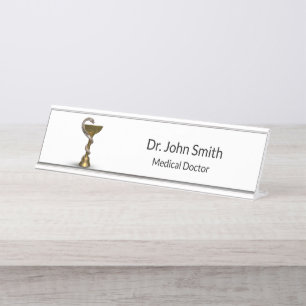 Bronze Snake Bowl Hygieia Weiße Medizin Caduceus Schreibtischnamensplakette
