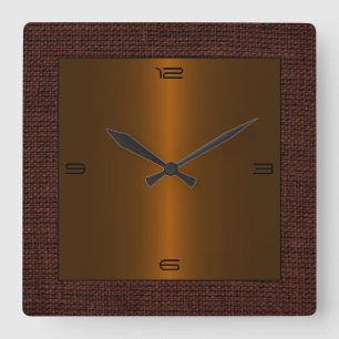 Bronze Stainless Steel Modern Burlap Border Quadratische Wanduhr