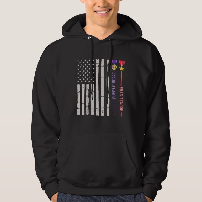Bronze Star Lila Heart Medaille Award US Flag Vete Hoodie (Vorderseite)