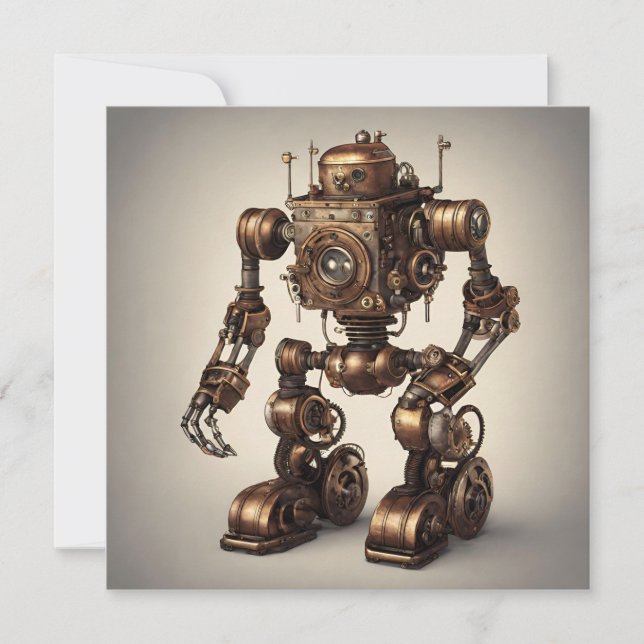 Bronze-Steampunk-Roboterskulptur Einladung (Vorderseite)