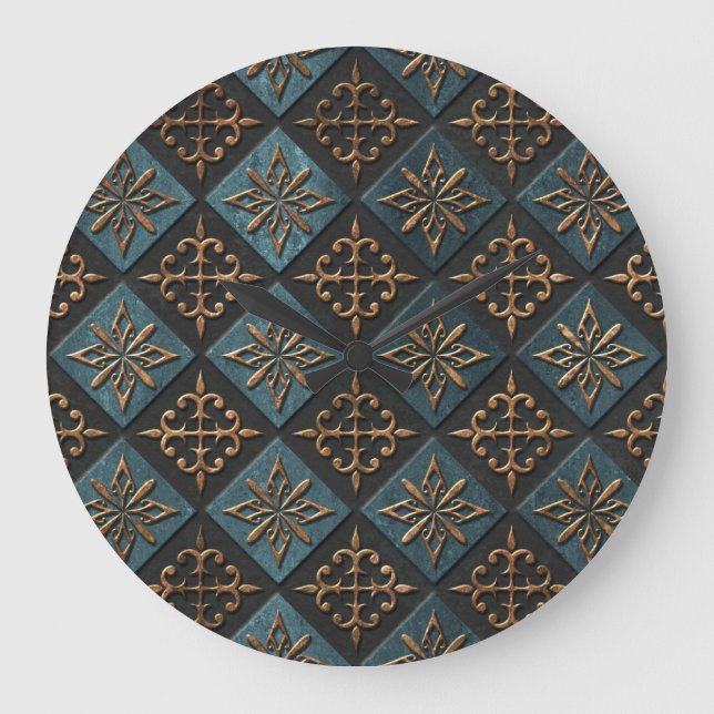 Bronze Textur mit Schnitzmuster. Große Wanduhr (Vorderseite)
