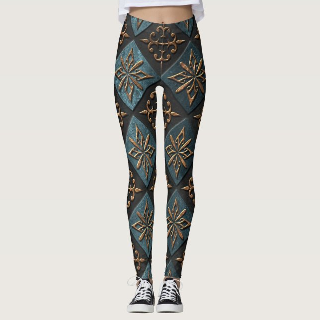 Bronze Textur mit Schnitzmuster. Leggings (Vorderseite)