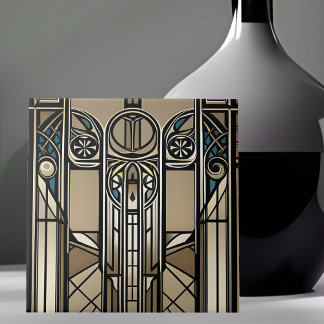 Bronze Tone und Blue Art Deco Geometric Fliese
