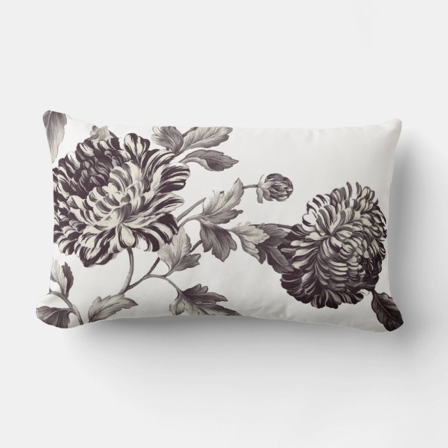 Bronze u. weißes Vintages botanisches BlumenToile Lendenkissen (Vorderseite)