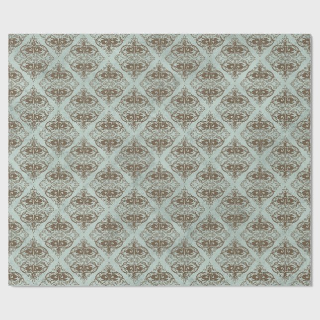 Bronze und Aqua Vintag Damask Geschenkpapier (Flach)