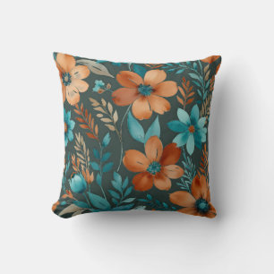 Bronze und aquamarine Blume Kissen