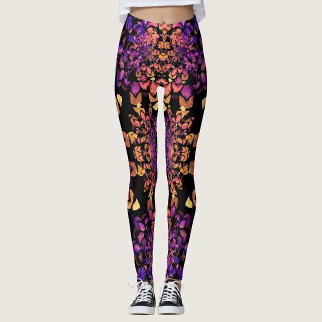Bronze und Lila Abstraktes Mandala-Muster Leggings (Vorderseite)